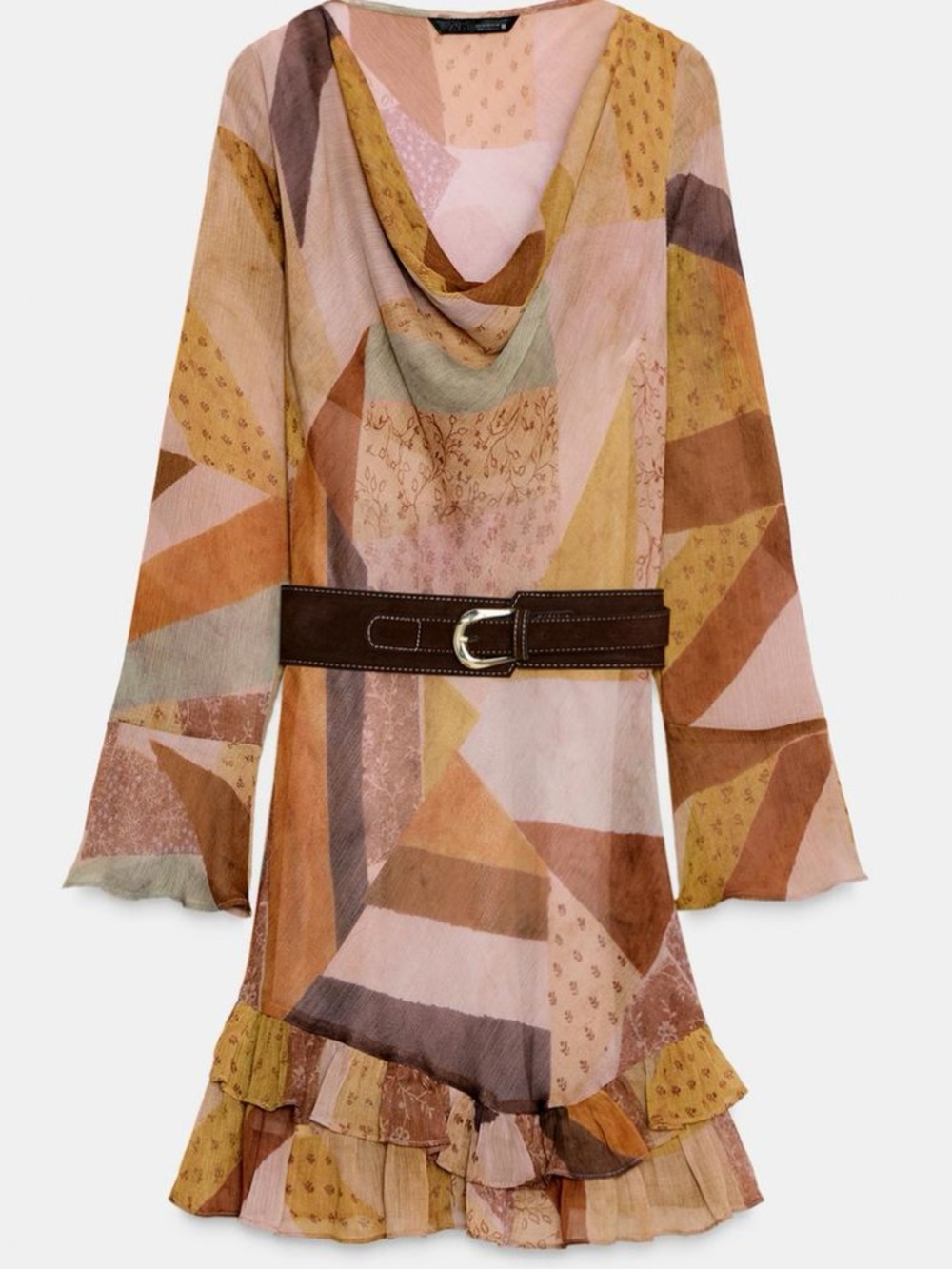 ZARA Patchwork print mini dress with belt. S NWT
